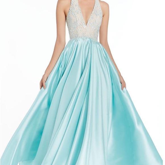 Alyce Paris 1412 Secret Dress - Sea Glass colored Backless Gown - Picture 1 of 8